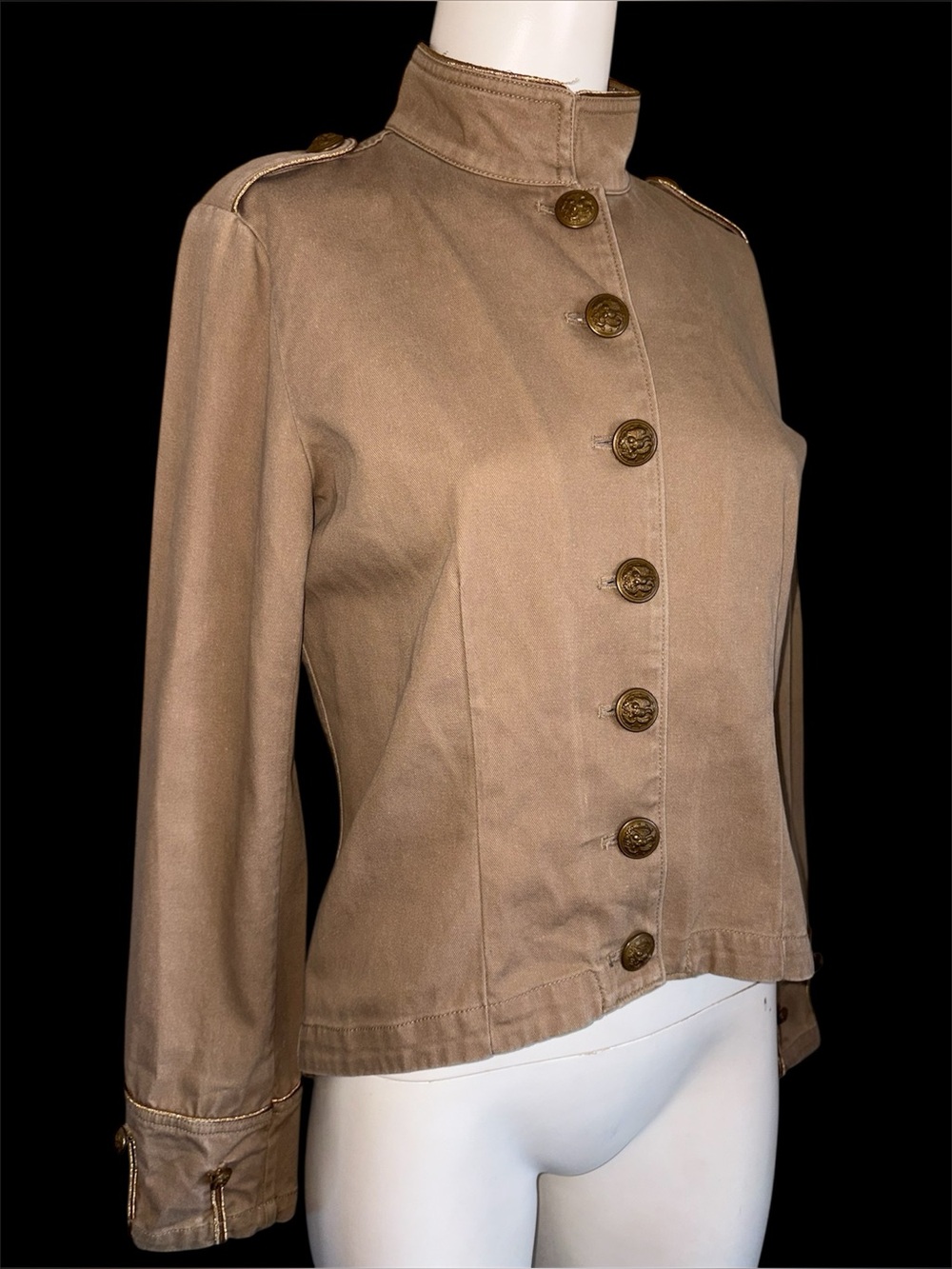 Ralph Lauren Denim & Supply Military Jacket Crest Buttons Sz M Tan Gold Trim